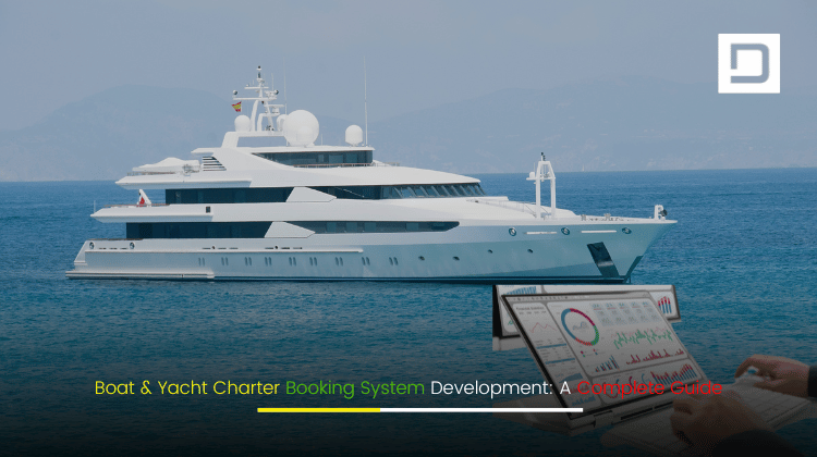 Boat and yacht charter booking system user interface displayed on digital devices with luxury vessels in the background