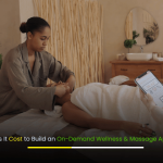 Banner showing "How Much Does It Cost to Build an On-Demand Wellness & Massage App Like Soothe" with wellness and mobile app visuals