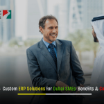 Modern business dashboard visualizing Custom ERP Solutions for Dubai SMEs, highlighting benefits and cost efficiency.
