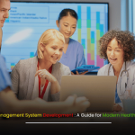 Banner image illustrating Healthcare Management System Development Guide for modern healthcare providers, featuring medical icons, technology interface, and a professional healthcare theme.