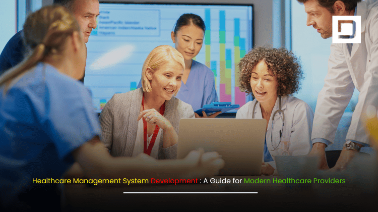 Banner image illustrating Healthcare Management System Development Guide for modern healthcare providers, featuring medical icons, technology interface, and a professional healthcare theme.