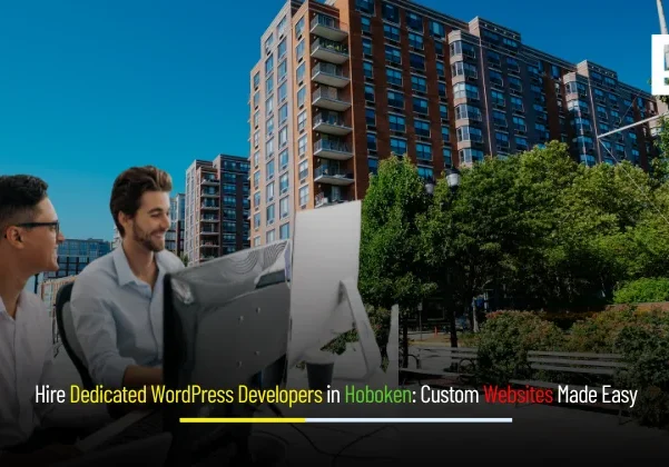 Banner showcasing Depex Technologies’ dedicated WordPress developers in Hoboken, featuring a modern workspace and code on screen.