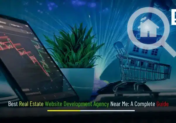 Modern real estate website mockup with map search, property cards, and agent dashboard—Best Real Estate Website Development Agency guide