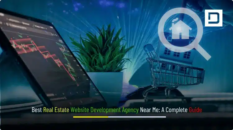 Modern real estate website mockup with map search, property cards, and agent dashboard—Best Real Estate Website Development Agency guide