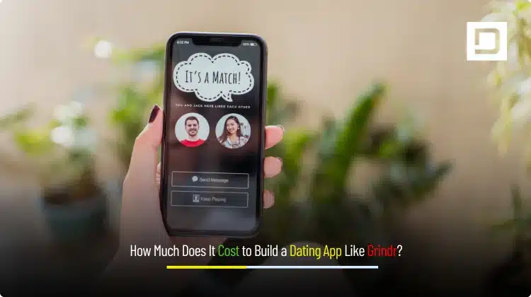 Banner illustrating “How Much Does It Cost to Build a Dating App Like Grindr?” by Depex Technologies, with smartphone UI, chat bubbles, and location pins.