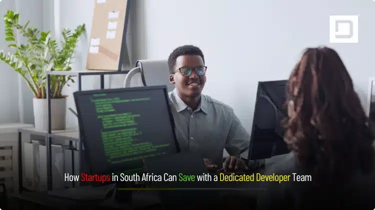 Dedicated developer team helping South African startups reduce costs and ship faster—Depex Technologies banner with engineers, product UI, and growth metrics