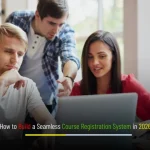 Seamless course registration system dashboard interface showing student enrollment software workflow and automation features
